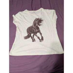 Shyanne Womens L Cream Horse Graphic T Shirt Western Equestrian Cotton Tee